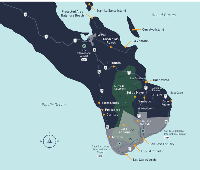 Los Cabos map A map of Los Cabos and the surrounding area.
