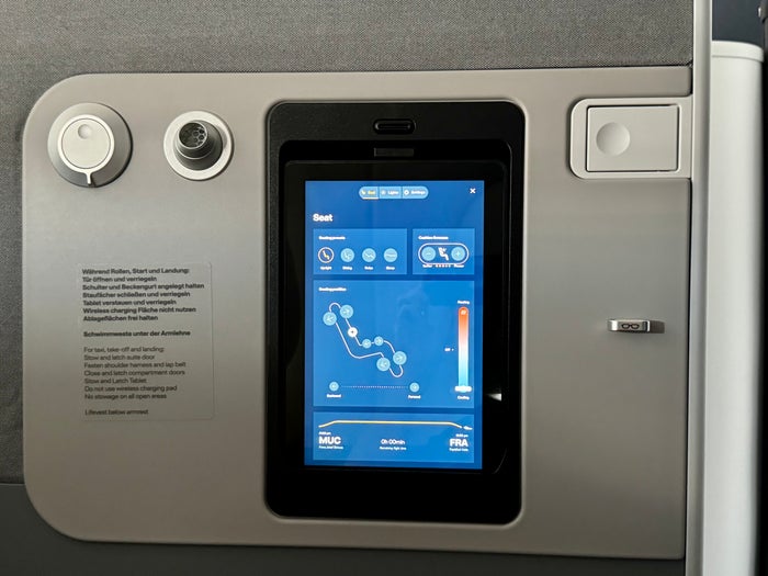 Lufthansa Allegris Business Suite seat control panel Lufthansa Allegris Business Suite seat control panel