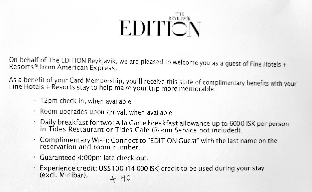 Reykjavik EDITION Hotel FHR Benefits 