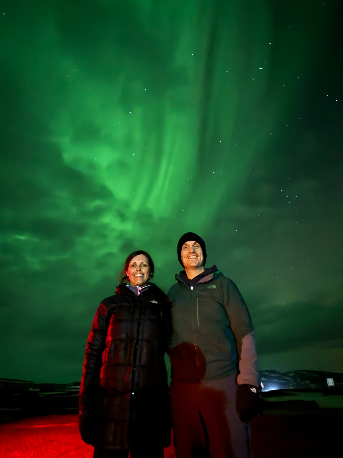 Ryan and Carol with Northern Lights in Iceland