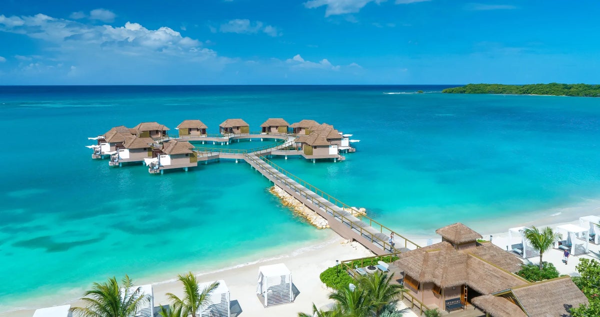 The overwater bungalows at Sandals Whitehouse.