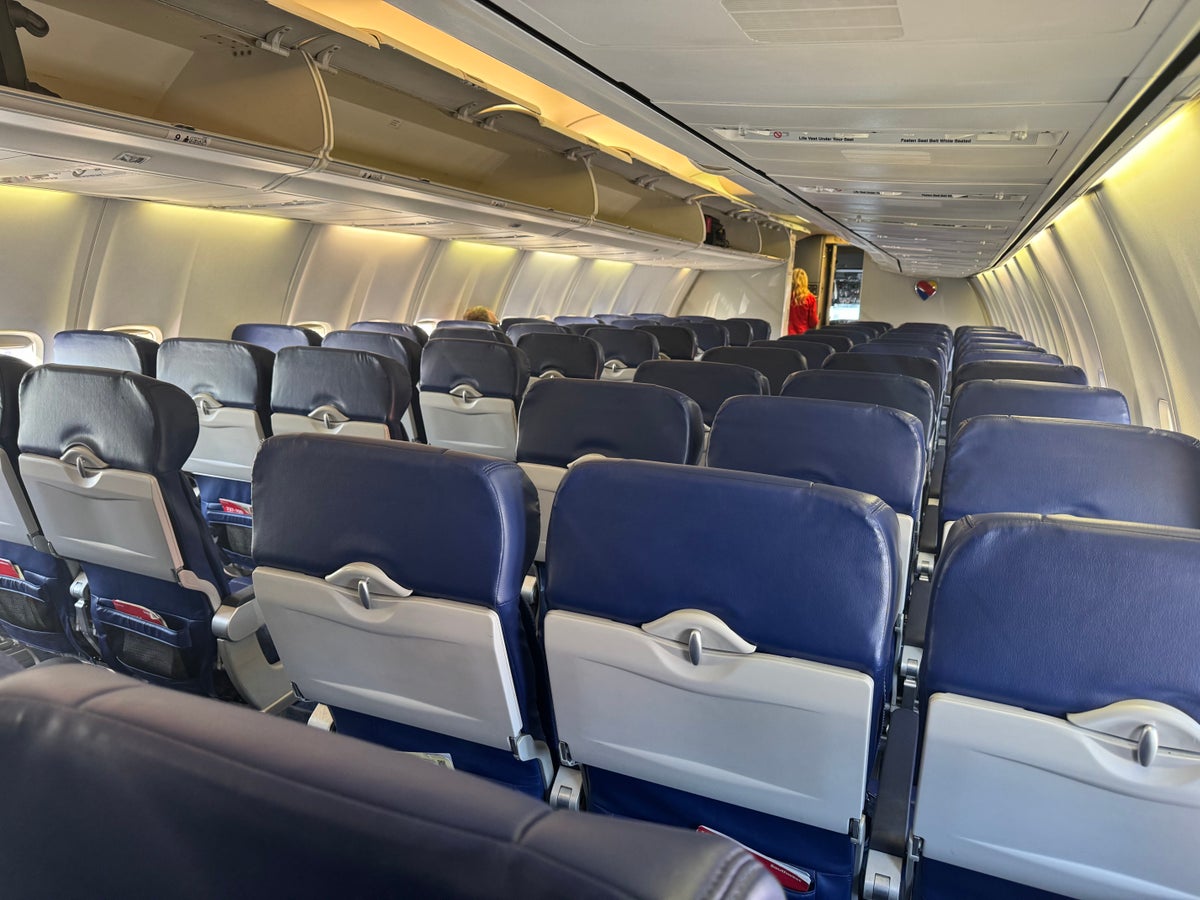 Southwest Airlines Boeing 737 empty seats in cabin facing forward