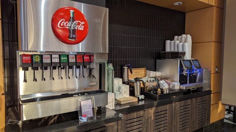 Concourse C Delta Sky Club at Hartsfield Jackson Atlanta International Airport food soda dispenser