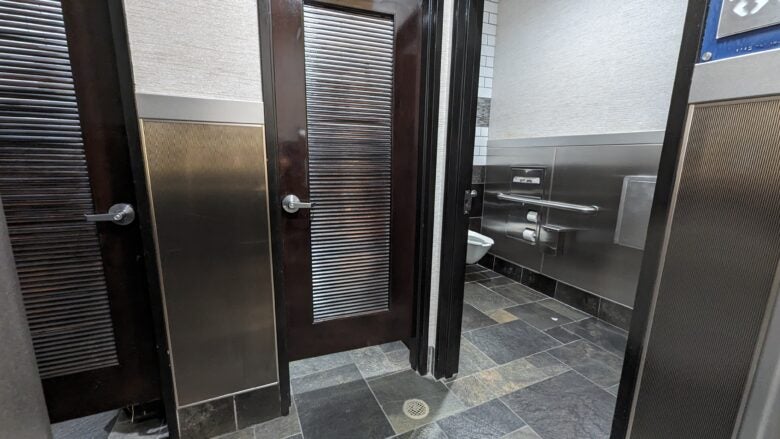Concourse C Delta Sky Club at Hartsfield Jackson Atlanta International Airport restroom stalls