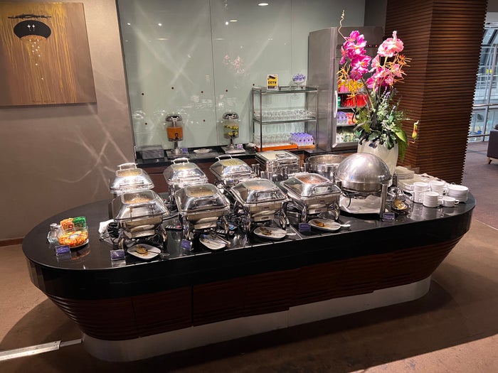 Thai Airways Royal Silk Lounge hot dishes seciton Thai Airways Royal Silk Lounge hot dishes seciton