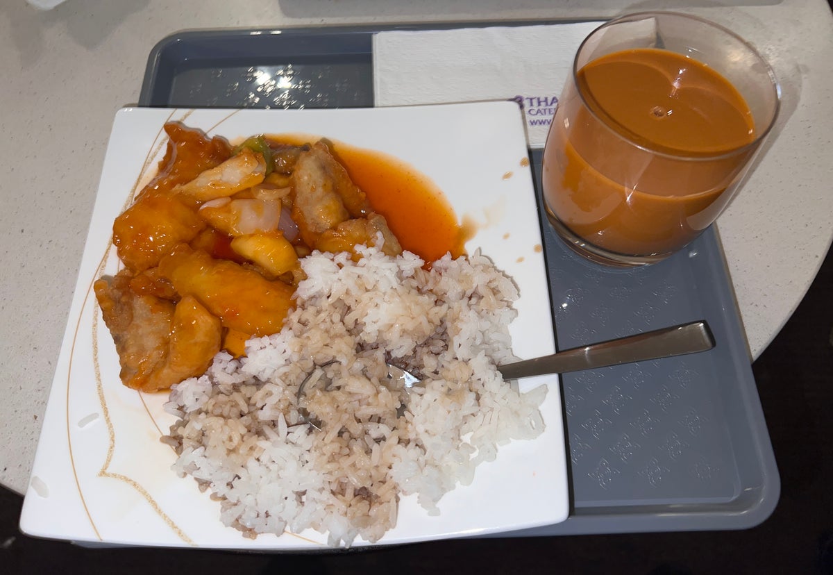 Thai Airways Royal Silk Lounge plate sweet and sour fish