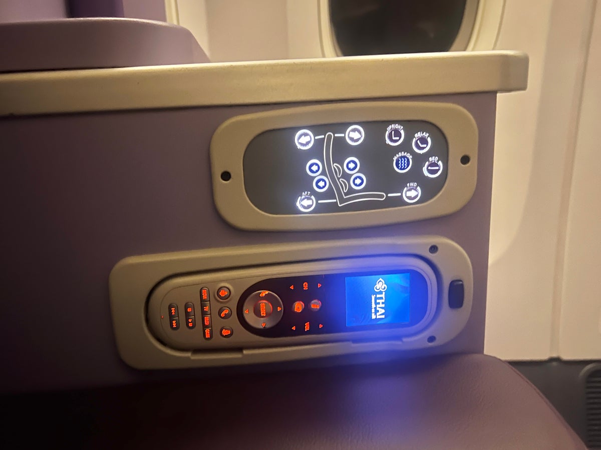 Thai Airways Royal Silk business class 777 300er seat controls and IFE remote