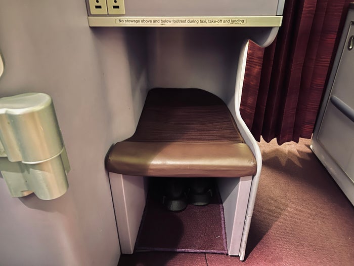 Thai Airways Royal Silk business class 777 300er seat footwell Thai Airways Royal Silk business class 777 300er seat footwell
