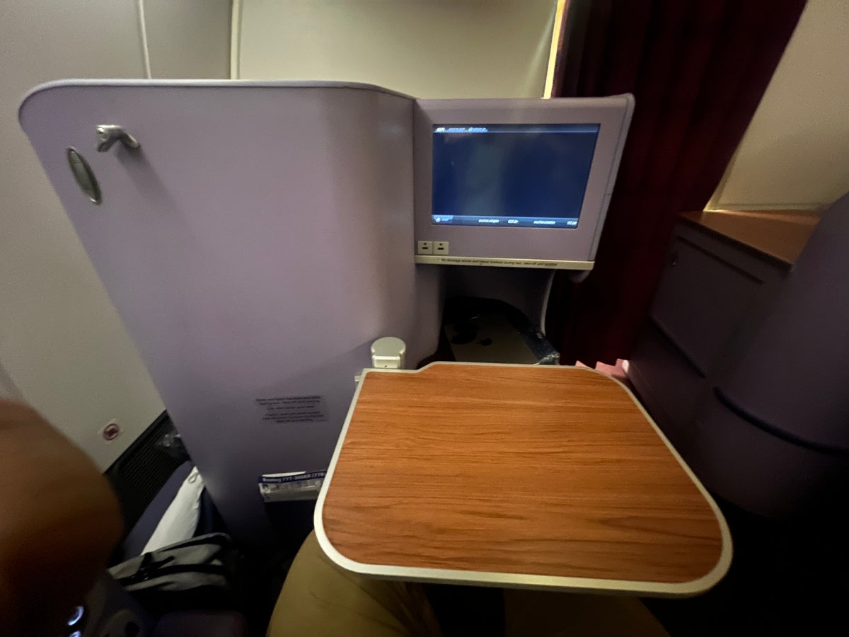 Thai Airways Royal Silk business class 777 300er tray table