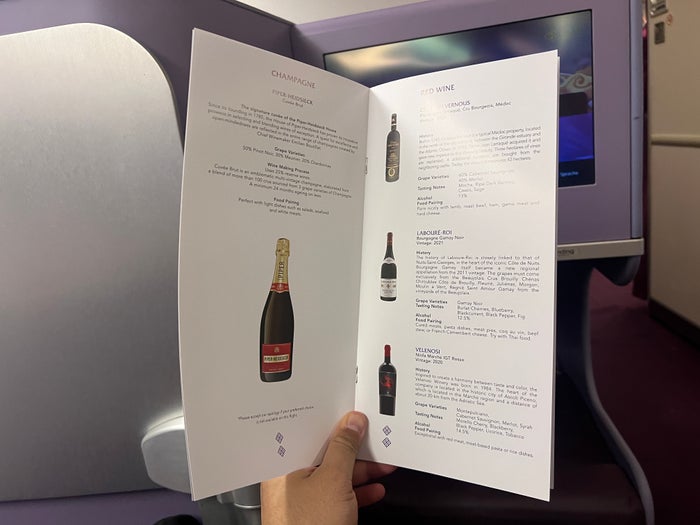 Thai Airways Royal Silk business class 777 300er wines Thai Airways Royal Silk business class 777 300er wines