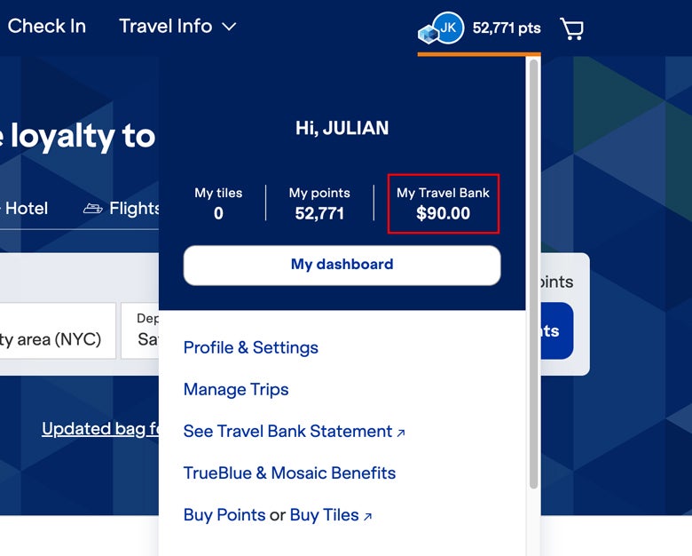 JetBlue TrueBlue Travel Bank