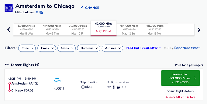AMS to ORD cost in miles AMS to ORD cost in miles