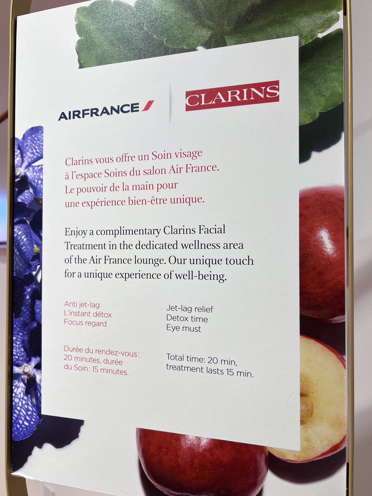 Air France Clarins spa treatments 