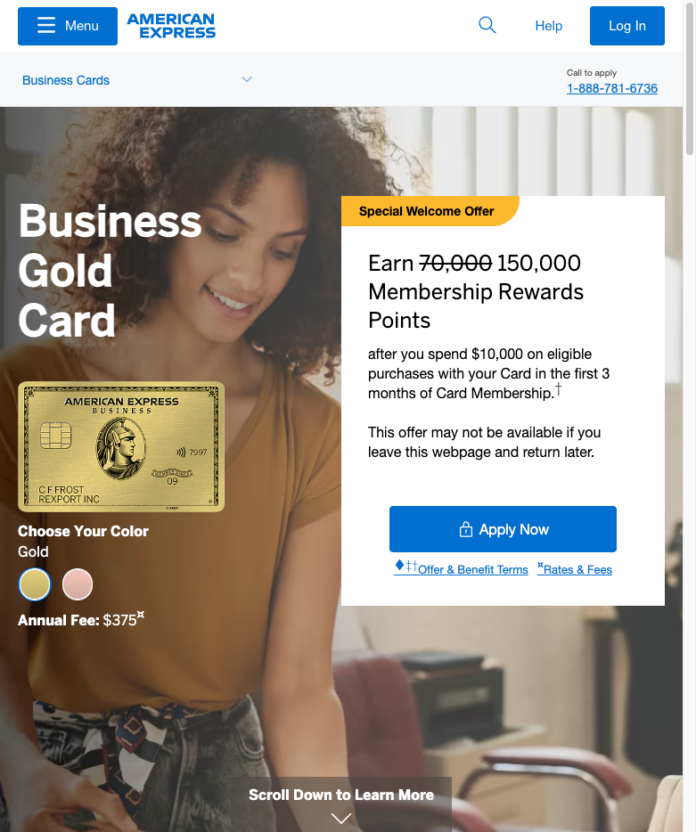 Amex Business Gold: 150K Sign-Up Bonus [2024]