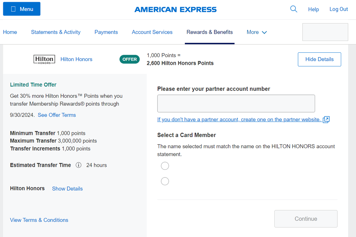 Amex Hilton transfer bonus 090124