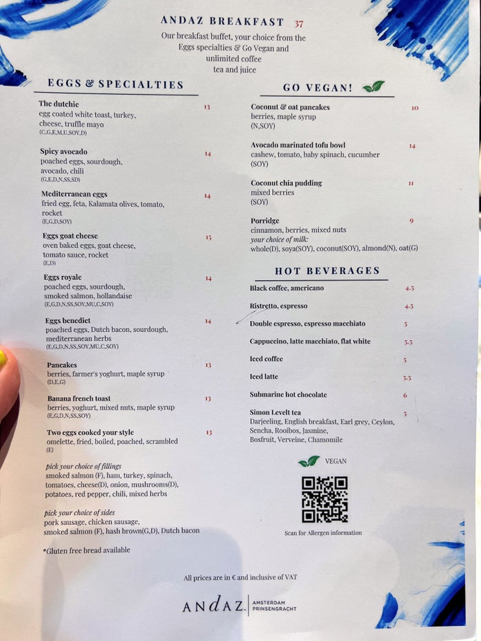 Andaz Amsterdam breakfast menu Andaz Amsterdam breakfast menu