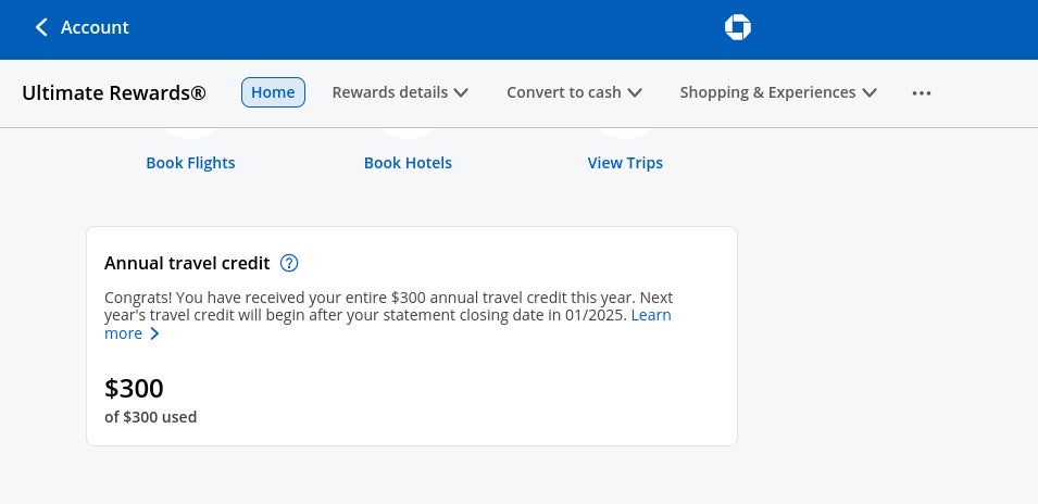Chase Travel Credit Tracker