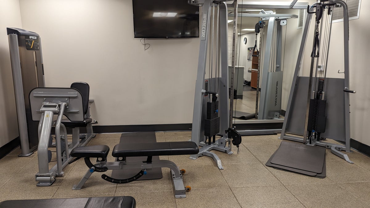 Embassy Suites by Hilton The Woodlands at Hughes Landing amenities fitness center weight machines