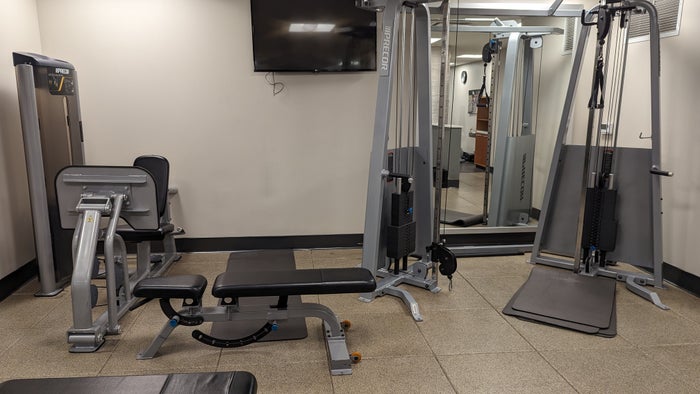 Embassy Suites by Hilton The Woodlands at Hughes Landing amenities fitness center weight machines Embassy Suites by Hilton The Woodlands at Hughes Landing amenities fitness center weight machines