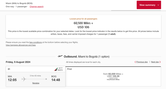 Emirates Miami Bogota First Class Redemption Emirates Miami Bogota First Class Redemption