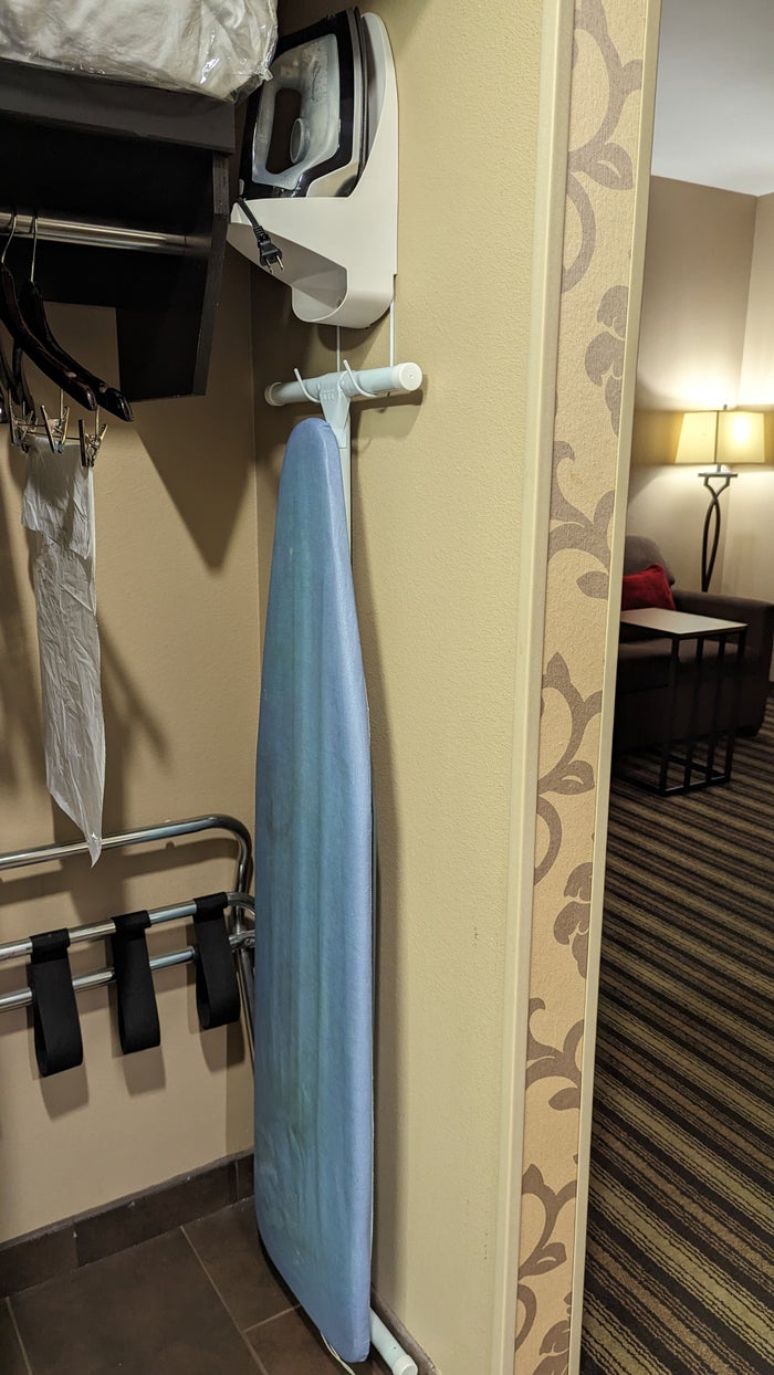 Hampton Inn Suites Hope guestroom closet with iron Hampton Inn Suites Hope guestroom closet with iron