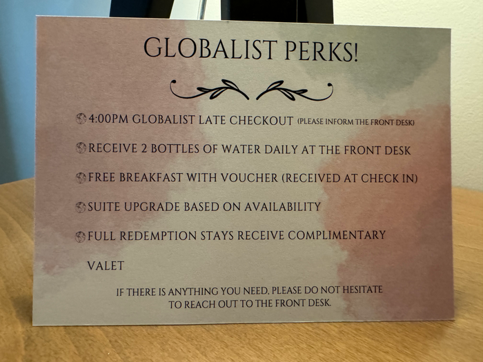 Hyatt Centric Downtown Portland Globalist perks card Hyatt Centric Downtown Portland Globalist perks card