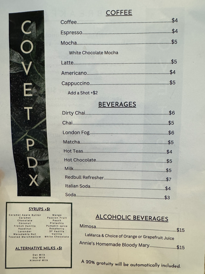 Hyatt Centric Downtown Portland breakfast menu beverage Hyatt Centric Downtown Portland breakfast menu beverage