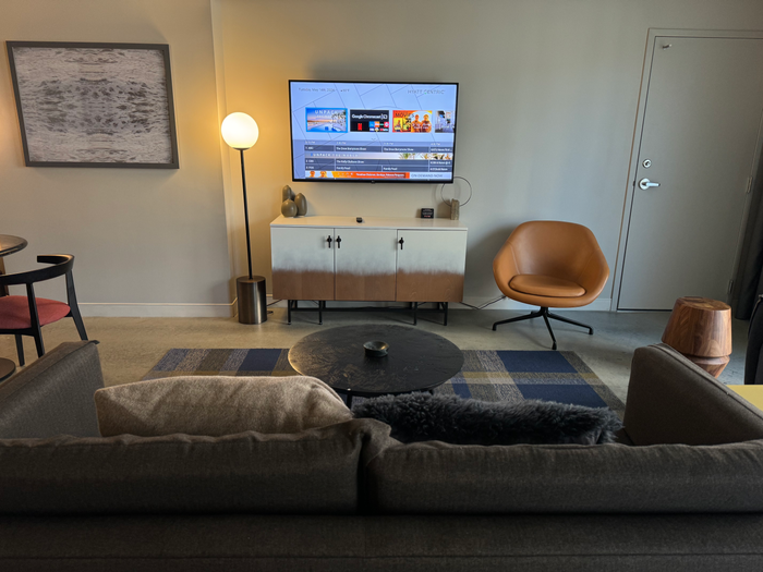 Hyatt Centric Downtown Portland living room couchtv Hyatt Centric Downtown Portland living room couchtv