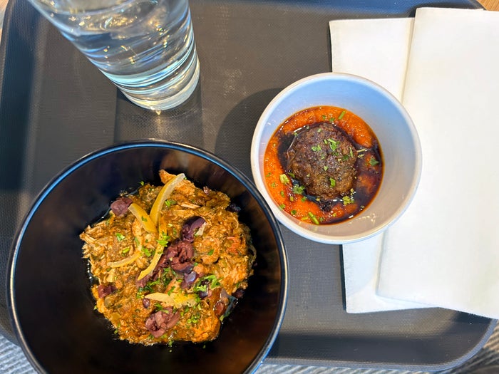 IAD Etihad Lounge lamb meatball muhamarra IAD Etihad Lounge lamb meatball muhamarra