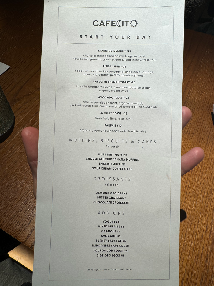Mondrian Los Angeles Casa Madera breakfast menu