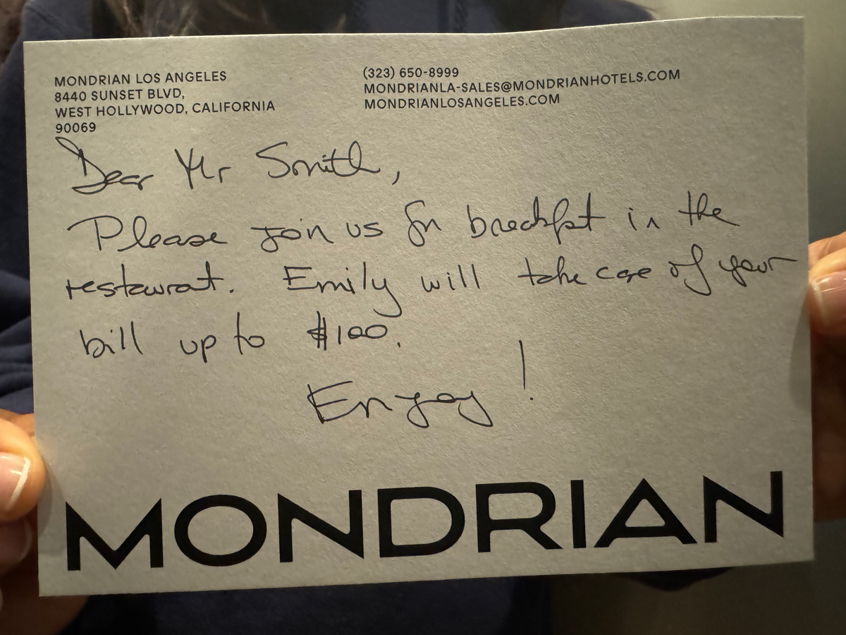 Mondrian Los Angeles Casa Madera breakfast voucher