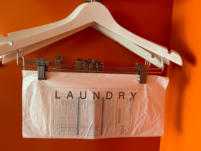 Mondrian Los Angeles deluxe studio suite hangers with laundry list