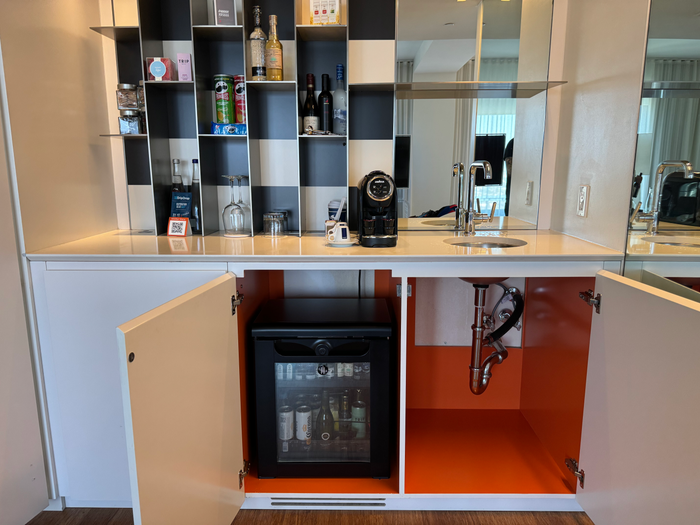 Mondrian Los Angeles deluxe studio suite minibar area
