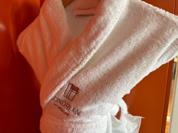Mondrian Los Angeles deluxe studio suite robes with emblem