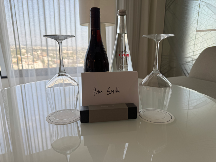 Mondrian Los Angeles deluxe studio suite sitting area welcome gift