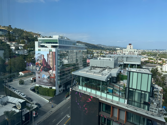 Mondrian Los Angeles deluxe studio suite view of Sunset Blvd