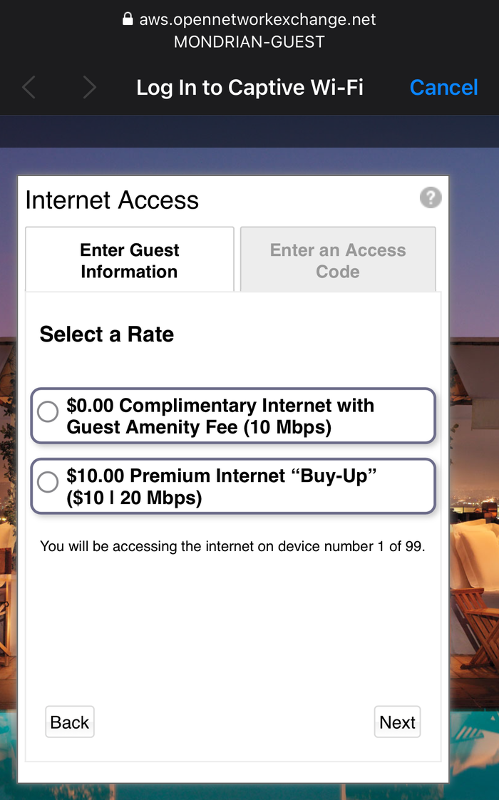 Mondrian Los Angeles internet price options