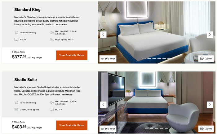 Mondrian Los Angeles pricing standard and studio