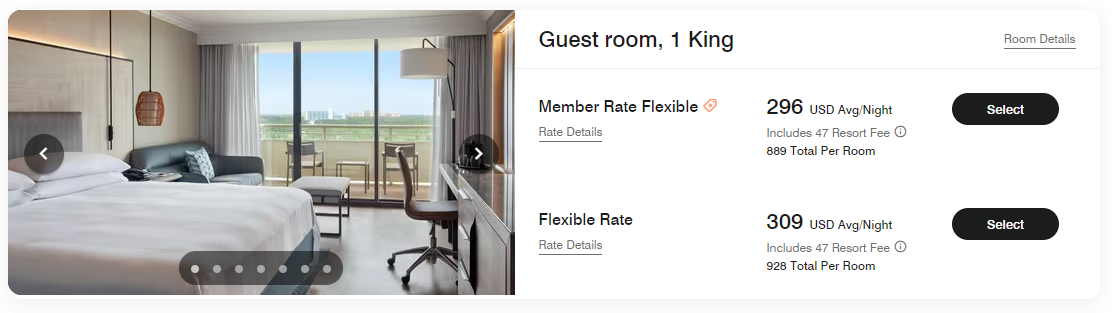 Orlando World Center Marriott 1 King Guest Room rate