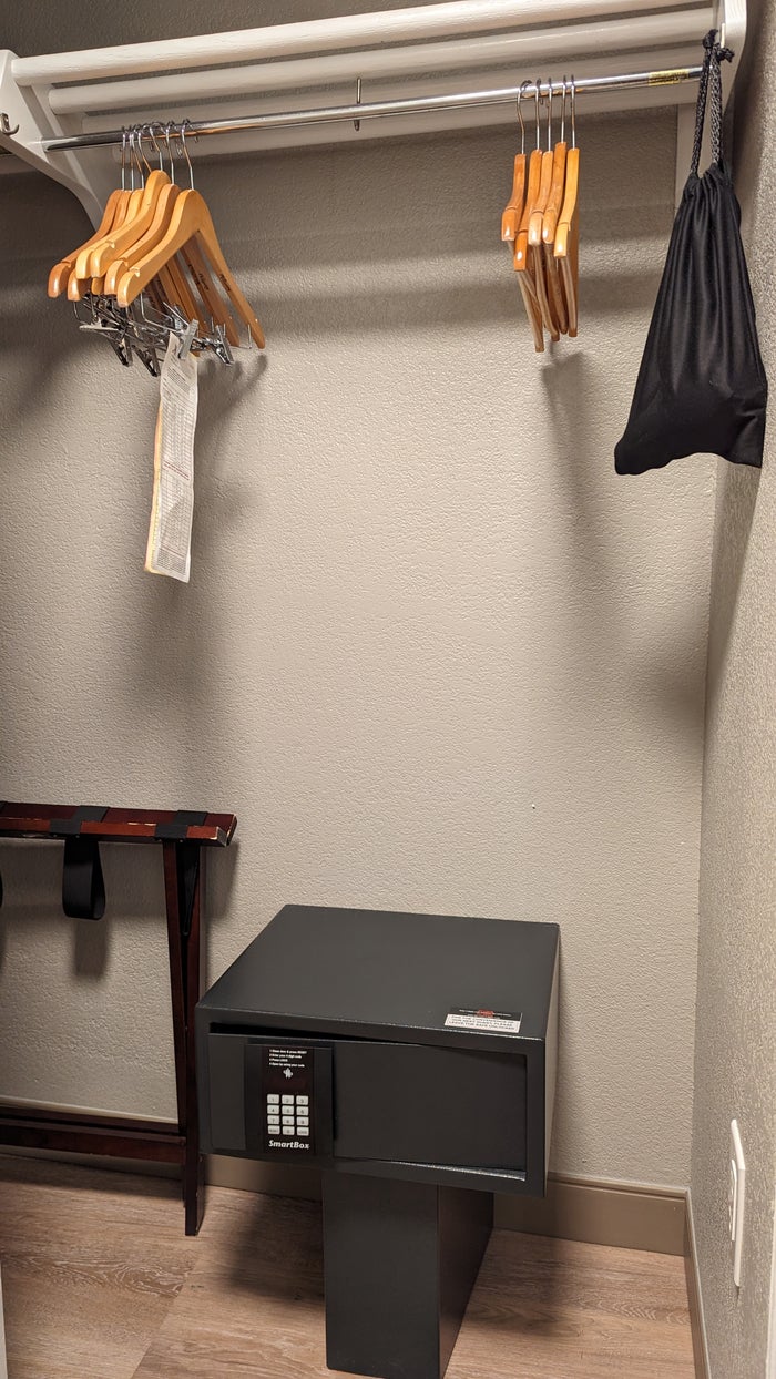 Orlando World Center Marriott 2 Queen Ambassador Suite bedroom closet with safe Orlando World Center Marriott 2 Queen Ambassador Suite bedroom closet with safe