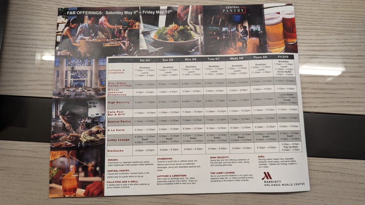 Orlando World Center Marriott amenity activities