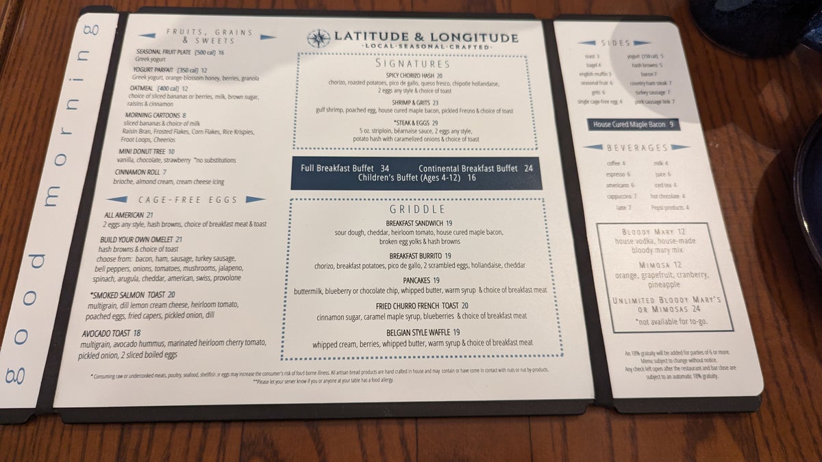 Orlando World Center Marriott food and beverage breakfast buffet menu