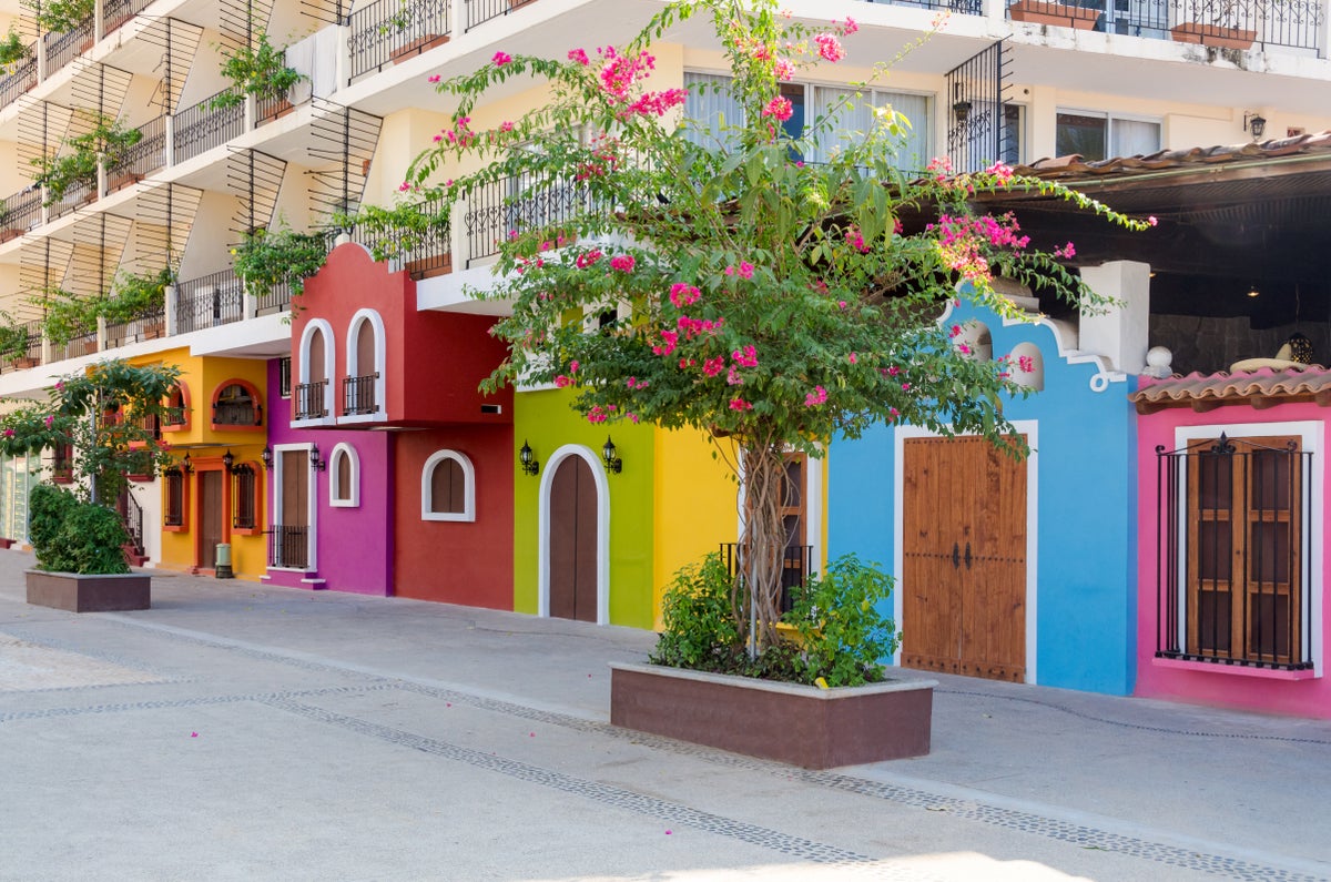 Colorful apartment building in Puerto Vallarta, Mexico. 