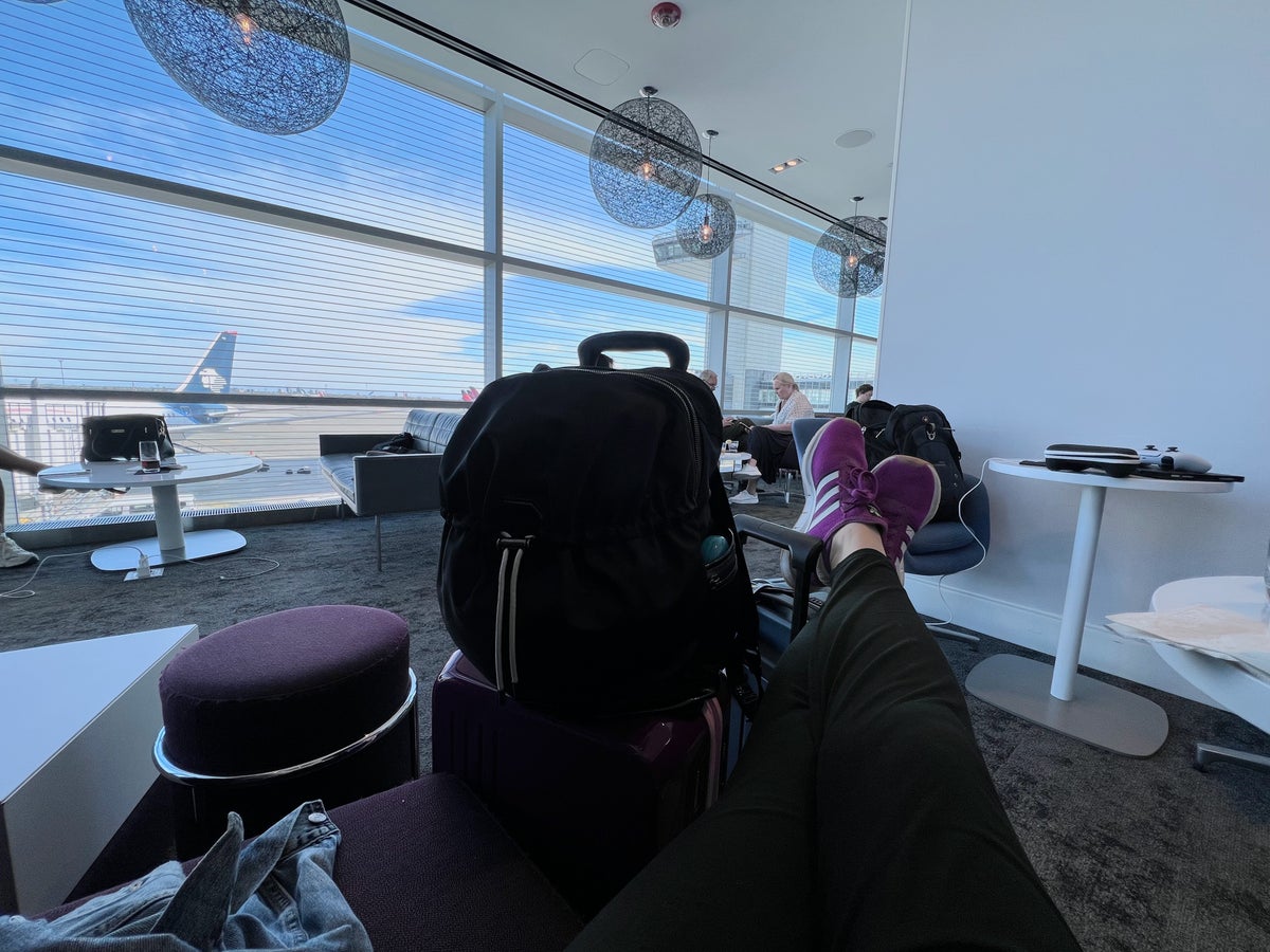 Relaxing at JFK airport Centurion Lounge