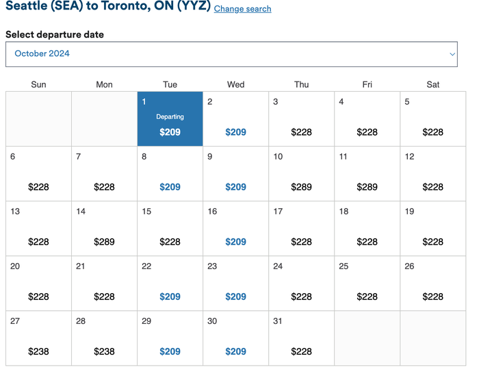 SEA YYZ cash