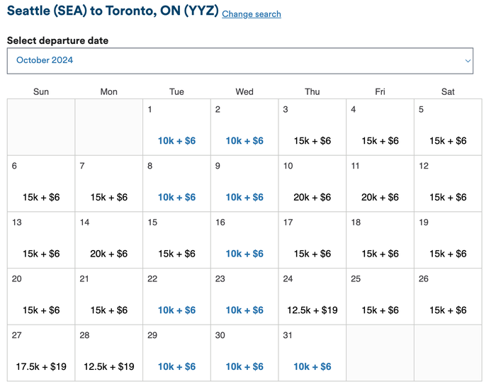 SEA YYZ miles