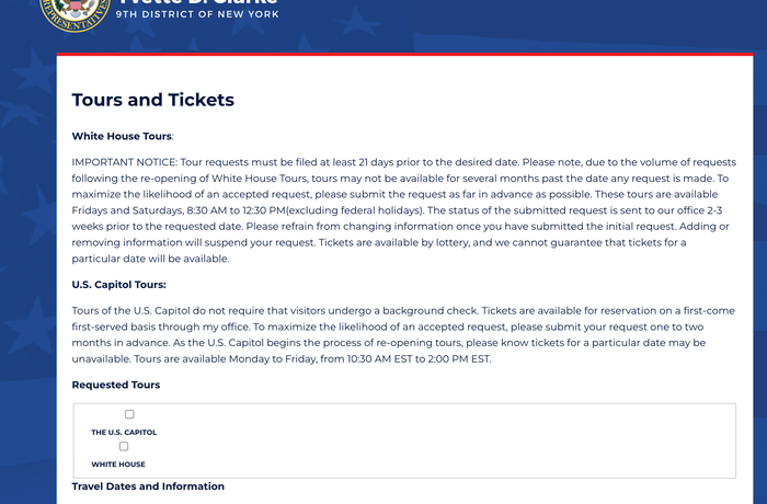 US Capitol tour reservation page. US Capitol tour reservation page.