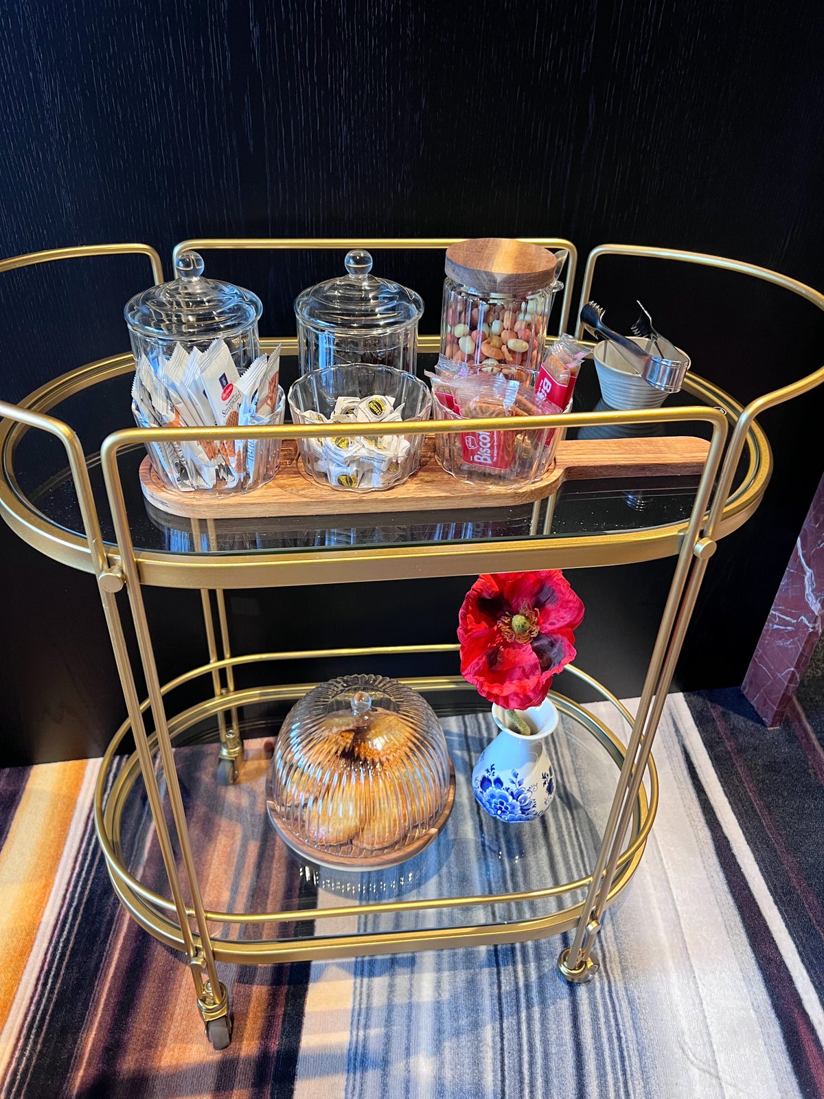 Snack cart in lobby of Andaz Amsterdam