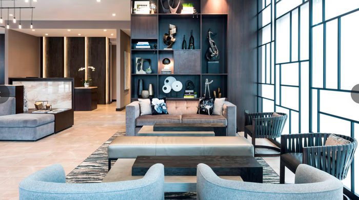 The lobby seating area at the AC Hotel Boston Downtown