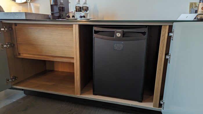 Thompson Austin room bedroom minibar fridge Thompson Austin room bedroom minibar fridge